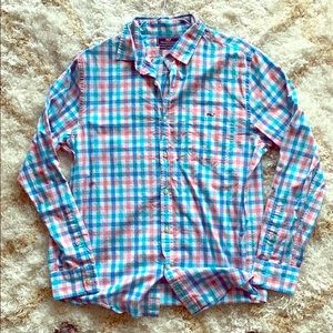 Pink/Blue Plaid Button Up
